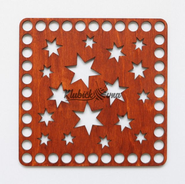 Víko z překližky Hvězdičky čtverec 9,4 cm dekor mahagon